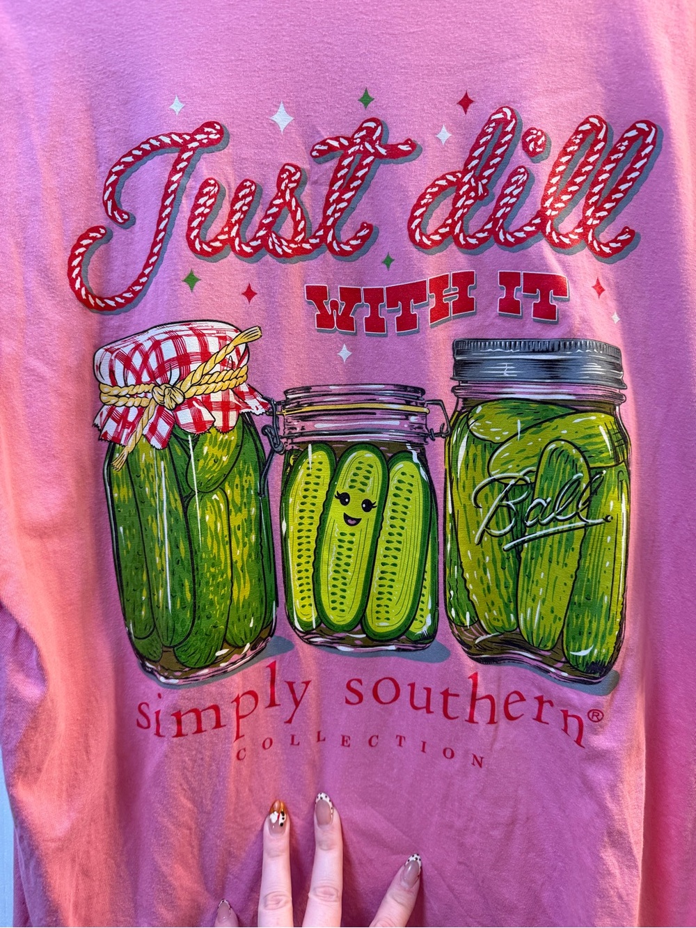 Simply Southern Pink Tee with Green Pickle Jar Graphic